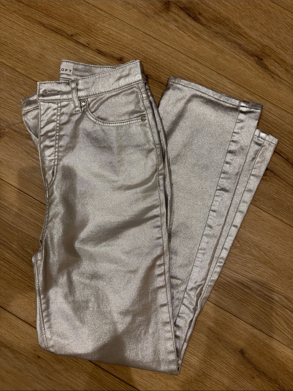 Metallic Silver Women's straight leg Jeans